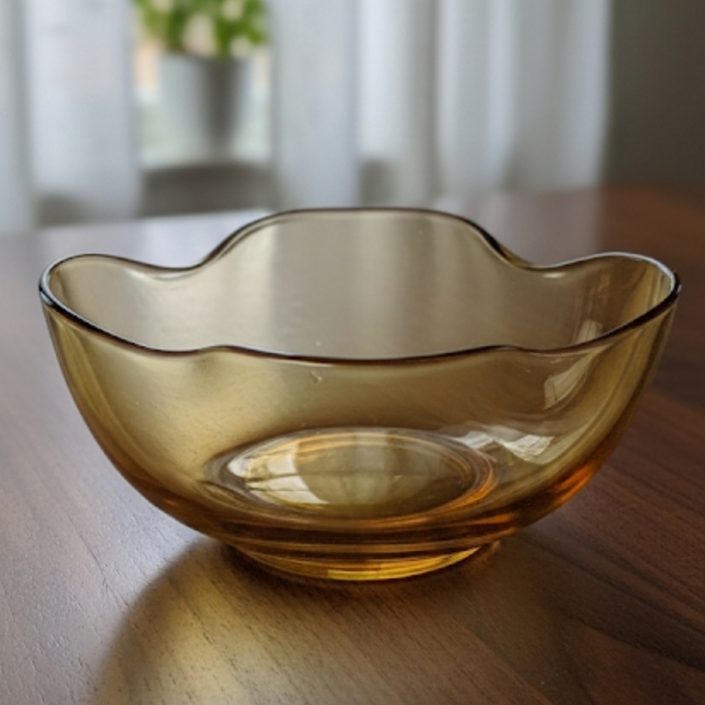 Vintage 1950's Amber Honey Folded Glass Decor Bowl